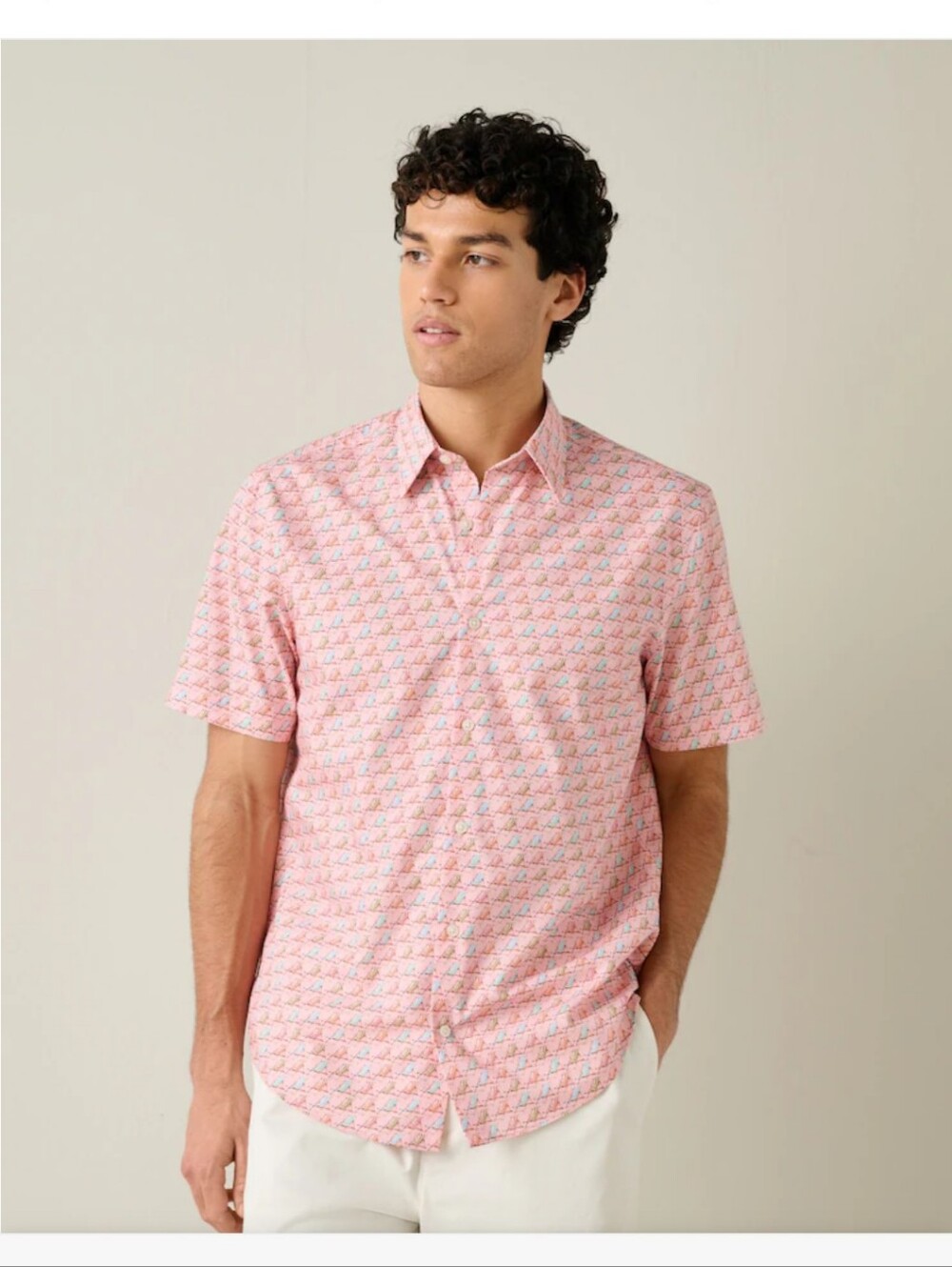 Next Men's Short-Sleeve Pink Patterned Button-Down Shirt - Size 2XL